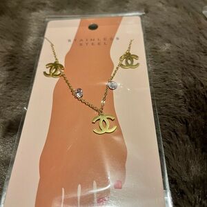 Gold Stainless Steel Necklace with Logo Charms